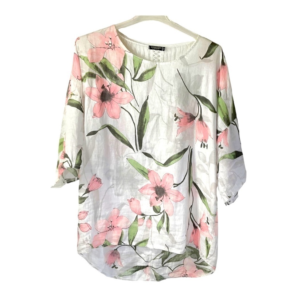 Lightweight Floral Tunic Top - Pink/White